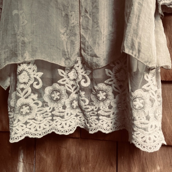 PAPA VANCOUVER SizeM Layered Organza Mesh Fully Embroidered Blouse Tunic Y2K 90s - Picture 7 of 14